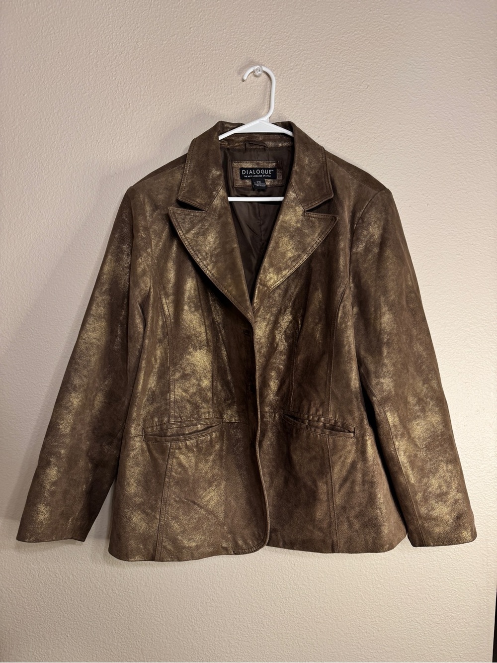 Dialogue Metallic Brown Leather Blazer Jacket - Women's